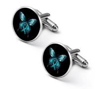Butterfly Cancer Awareness Shirt Cufflinks Round Cuff Links for Business Wedding Party Father's Day Gift 1.7cm