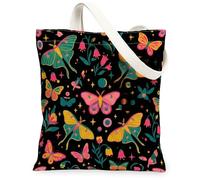 Butterfly Canvas Tote Bag for Women, Spring Colorful Flower Tulips Spring Peach Washable Reusable Aesthetic Tote Bag Ideas, Peach, 13x15 Inch