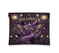 Butterfly Canvas with Zipper, Fanciful Gothic Sun Moon Halloween Violet Portable with Zipper Travel Makeup Bag for Travel, Purse, Bathroom, Vanity and Daily Storage, Purple, 7x9 Inch, Whimsical