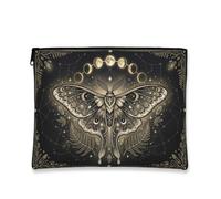 Butterfly Canvas with Zipper, Mystical Bohemian Moon Stars Autumn Black Canvas with Zipper Small Toiletry Bag for Travel, Bathroom, Vanity, Purse Storage and Gifts, Black, 7x9 Inch, Mystical