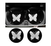 Butterfly Car Coasters, 2 Pack Universal 2.75 Inch Anti Slip Insert Cup Holder Coasters, Bling Diamond Drink Cup Mug Mat Pad for Women, Pretty Decorations Car Interior Accessories (White)