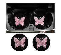 Butterfly Car Coasters, 2 Pack Universal 2.75 Inch Anti Slip Insert Cup Holder Coasters, Bling Diamond Drink Cup Mug Mat Pad for Women, Pretty Decorations Car Interior Accessories (Pink)
