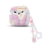 Butterfly Case for AirPods 3rd Geration with Bling Star Love Keychain, Cute Butterfly Flower Design for Women Girls Soft TPU Full-Body Protective Shockproof for AirPod 3 Gen Case-Pink