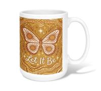 Butterfly Ceramic Coffee Mug, Bohemian Artistic Sunflower Stars Fall Gold Novelty Tea Cup with Handle Ideal for Friends Family Co-Worker Lovers Eldership Senior 15 Oz