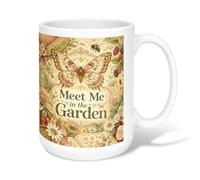 Butterfly Ceramic Coffee Mug, Vintage Floral Bee Chrysanthemum Spring Pastel Novelty Office Drinking Cup with Handle Ideal for Friends Family Co-Worker Lovers Eldership Senior 15 Oz