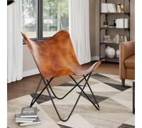 Butterfly chair Vintage brown real leather 74x66x90cm retro handmade iron frame