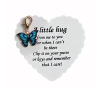 Butterfly Charm with Inspirational Card, Emotional Support Pocket Hug Butterfly Keychain Pendant Purse Decoration Christmas Birthday Encouragement Gift Blue