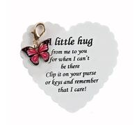 Butterfly Charm with Inspirational Card, Emotional Support Pocket Hug Butterfly Keychain Pendant Purse Decoration Christmas Birthday Encouragement Gift Rose Red