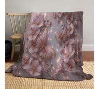 Butterfly Cherry Blossom Flannel Blanket 180x220cm, Vintage Floral Throw Blanket, Soft Warm Blankets Decor for for Sofa Bed All Season