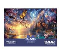 Butterfly Cherry Blossoms Jigsaw Puzzles Puzzles for Adults Kids. 1000 Piece Moonlight Castle Great Gifts Challenge Toy Home Decoration for Adults& Kids Age 14 Years Up 52x38cm/1000pcs