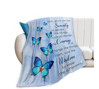 Butterfly Christian Blanket Scripture Serenity Prayer Throw Blanket for Women Girls Soft Cozy Warm Fuzzy Fleece Blue Butterfly Religious Christ Decor Blanket Gifts for Kids Couch Sofa Bed 60"X50"