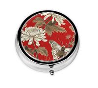Butterfly Chrysanthemum Small Pill Box 3 Compartment Portable Pill Box for Purse Pocket Autumn Vintage Mini Medicine Organiser for Daily Vitamin Fish Oil Storage
