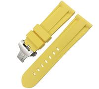 Butterfly Clasp Rubber Watchband 24Mm 26Mm for Luminor Submersible Colorful Silicone Sport Watch Strap/Yellow Silver 2/26Mm
