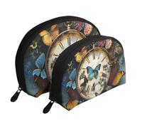 Butterfly Clocks Printed Makeup Bags 2-Piece Portable Shell Travel Toiletry Bag Cosmetic Organizer Bag for Women