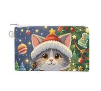 Butterfly Coin Purse Canvas Wallet Cute Change Purse Small Storage Bag with Zipper, Cute Cat Sing Christmas Carols, One Size, Flowers and Animals