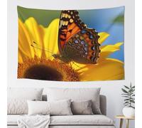 Butterfly Collect Nectar on Sunflower Print Tapestry Wide Wall Hanging Lightweight Art Tapestry Floral Wall Blanket Vintage Aesthetic Tapestry Soft Mural for Bedroom Dorm Home Wall Art Decor 60x40