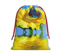 Butterfly Collect Nectar On Sunflower Print Ultra Soft Plush Drawstring Gift Bag, Xmas Party Candy Treat Favors, Christmas Holiday Sacks, Wedding Jewelry Pouches