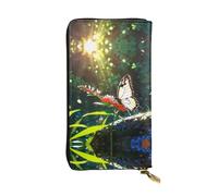 Butterfly collecting nectar Long leather wallet, portable credit card holder, zippered coin purse, and ID compartment