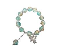 Butterfly Colored Glaze Bracelet Handmade Beads Female Bracelet Ice Crack Broken Flower Beads Beads Big Hoops Earrings (K, One Size)