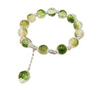 Butterfly Colored Glaze Bracelet Handmade Beads Female Bracelet Ice Crack Broken Flower Beads Beads Long Dangling Earrings (Green, One Size)