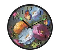 Butterfly Colorful Flower Night Light Wall Clock Glow in Dark Light Up Wall Clocks Non-Ticking Silent Battery Operated Clocks 12 Inch for Bedroom Home