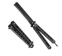Butterfly Comb - Stainless Steel, Foldable Practice Hair Comb, Pocket Feather Styling Accessory (Black)