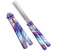 Butterfly Comb, Stainless Steel Folding Practice Combs, 3D Color Printing Tactical Butterfly-Open Pattern Trainer for Sport Outdoor Use (Blue)