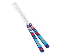 Butterfly Comb, Stainless Steel Folding Practice Combs, 3D Color Printing Tactical Butterfly-Open Pattern Trainer for Sport Outdoor Use (Blue)