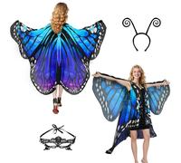 Butterfly Costume Women's Wings Butterfly Wings Adult Two-Tier Fancy Dress Costumes Women's Cape Fancy Dress Butterfly Costume Accessories Set of 3 Face Mask Sensors (Purple Blue)
