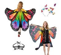 Butterfly Costume Women's Wings Butterfly Wings Adult Two-Tier Fancy Dress Costumes Women's Cape Fancy Dress Butterfly Costume Accessories Set of 3 Face Mask Sensors (Headband Rainbow)