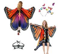 Butterfly Costume Women's Wings Butterfly Wings Adult Two-Tier Fancy Dress Costumes Women's Cape Fancy Dress Butterfly Costume Accessories Set of 3 Face Mask Sensors (Headband Pink Blue)