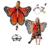 Butterfly Costume Women's Wings Butterfly Wings Adult Two-Tier Fancy Dress Costumes Women's Cape Fancy Dress Butterfly Costume Accessories Set of 3 Face Mask Sensors (Headband Orange Red)