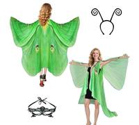 Butterfly Costume Women's Wings Butterfly Wings Adult Two-Tier Fancy Dress Costumes Women's Cape Fancy Dress Butterfly Costume Accessories Set of 3 Face Mask Sensors (Green)