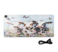 Butterfly Cow Flowers White Pattern Heated Desk Mat Large Heated Desk Blotter Pads Mats with 3 Heating Levels PU Leather Computer Keyboard Pad for Home Decor, 35.4x15.7in