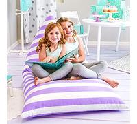 Butterfly Craze Bean Bag Chair Cover, Functional Toddler Toy Organizer, Fill with Stuffed Animals to Create a Jumbo, Comfy Floor Lounger for Boys or Girls, Stuffing Not Included, Purple Stripes