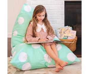 Butterfly Craze Bean Bag Chair Cover, Functional Toddler Toy Organizer, Fill with Stuffed Animals to Create a Jumbo, Comfy Floor Lounger for Boys or Girls, Stuffing Not Included, Aqua Polka Dots