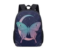 Butterfly Crescent Moon Celestial Backpack, 17 Inch Gothic Star Moon School Bag for Kids Teens, Fantasy Night Sky Student Bookbag (02)