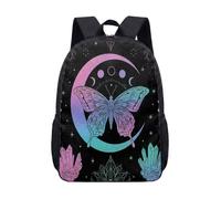 Butterfly Crescent Moon Celestial Backpack, 17 Inch Gothic Star Moon School Bag for Kids Teens, Fantasy Night Sky Student Bookbag (01)