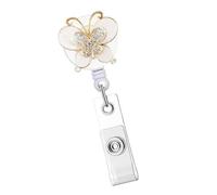 Butterfly Crystal Badge Clip Holder Retractable Lanyard Heavy Duty Build Essential for Daily Commuting Retractable Crystal Embellished Adjustable Lanyard ABS Clip Hospital Security Reel