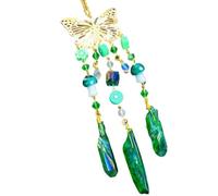 Butterfly Crystal Hanging Ornament with Mushroom Beads & Aura Quartz - 23cm Rainbow Sun Catcher for Window, Wall, or Car Decor(F)