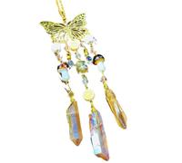 Butterfly Crystal Hanging Ornament with Mushroom Beads & Aura Quartz - 23cm Rainbow Sun Catcher for Window, Wall, or Car Decor(G)