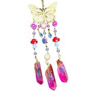 Butterfly Crystal Hanging Ornament with Mushroom Beads & Aura Quartz - 23cm Rainbow Sun Catcher for Window, Wall, or Car Decor(D)