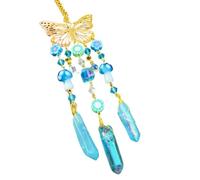 Butterfly Crystal Hanging Ornament with Mushroom Beads & Aura Quartz - 23cm Rainbow Sun Catcher for Window, Wall, or Car Decor(B)