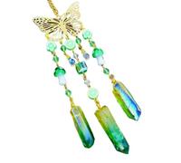 Butterfly Crystal Hanging Ornament with Mushroom Beads & Aura Quartz - 23cm Rainbow Sun Catcher for Window, Wall, or Car Decor(C)