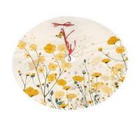 Butterfly Daisy Floral Christmas Tree Skirt 30 Inch Wildflower Plush Xmas Tree Mat Holiday Decoratio Floor Protector for Home Party Festival