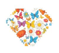 Butterfly Daisy Print Art Brick Puzzle Heart Shaped DIY Building Blocks Set 3D Jigsaw Home Decor 82 Pieces