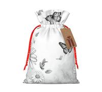 Butterfly Daisy print Drawstring Gift Bag for Wedding Party Birthday Unique Present Bag Reusable Canvas Bag,1 Piece S