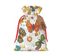 Butterfly Daisy print Drawstring Gift Bag for Wedding Party Birthday Unique Present Bag Reusable Canvas Bag,1 Piece M