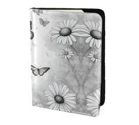 Butterfly Daisy print Leather Card Case Travel Accessories Passport Holder Cover Wallet for Women Men, Black, One Size