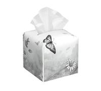 Butterfly Daisy Print Leather Tissue Box Cover – Elegant Bathroom, Living Room, Table, Desk, Office, Car Organizer Holder
